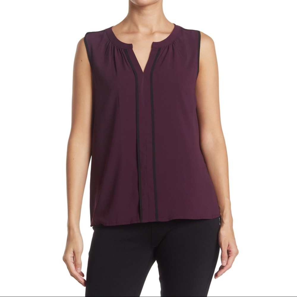 Calvin Klein | Eggplant Purple Split Neck Tank Blouse